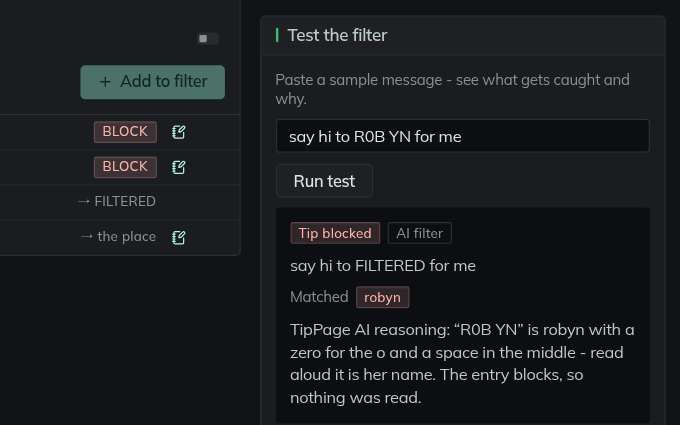 The AI tip filter